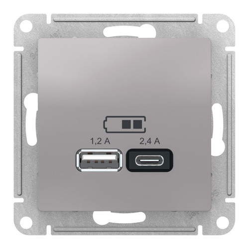 Розетка 2xUSB Schneider Electric ATLASDESIGN, алюминий