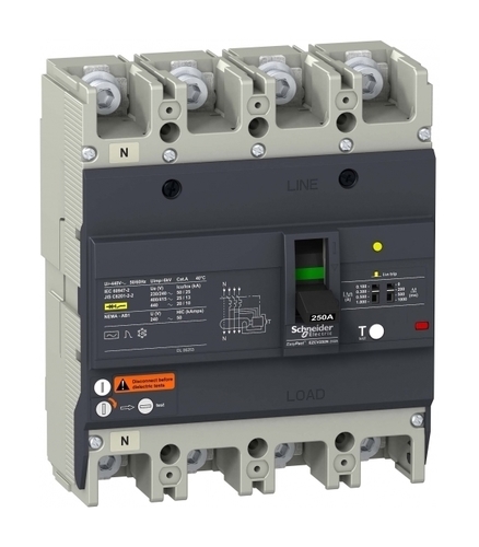 Силовой автомат Schneider Electric Easypact EZC 250, TM-D c диф защитой, 25кА, 4P, 250А