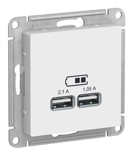 Розетка 2xUSB Systeme Electric ATLASDESIGN, скрытый монтаж, лотос, ATN001333