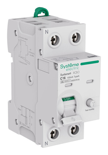 Systeme Electric Systeme9 Авт. выкл. диф. тока (АВДТ) 1P+N C 16A 6kA 100мА Тип-A 230В